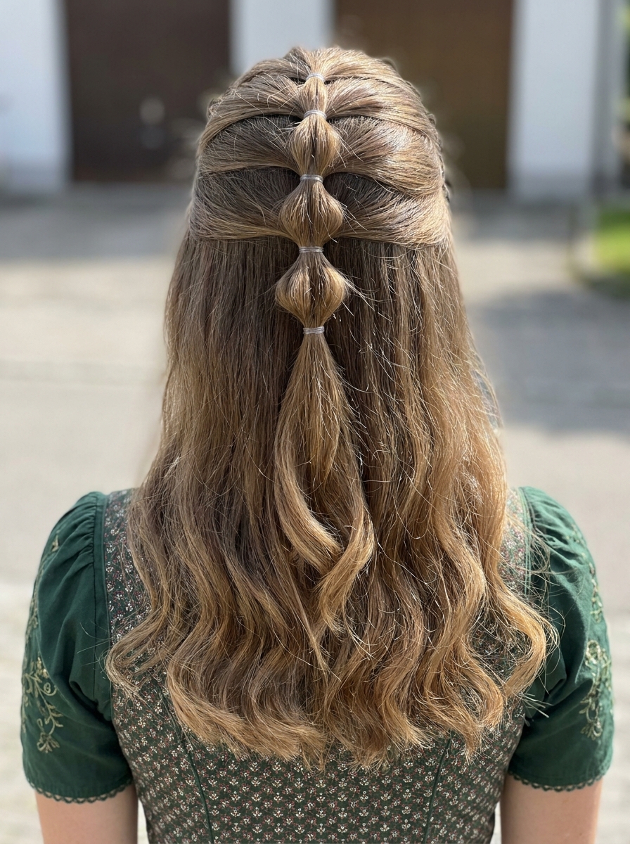 Bubble Braid Half-Up als Dirndlfrisuren Inspiration 2026